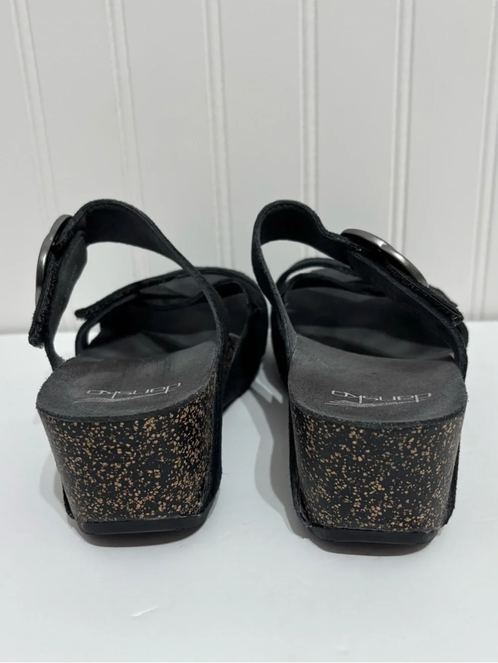 Dansko Susie Black Shimmer Leather Wedge Sandals Size EU 37 US 6.5-7 Comfort